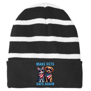 Make Pets Safe Again Funny Donald Trump They Are Eating The Dogs Striped Beanie with Solid Band