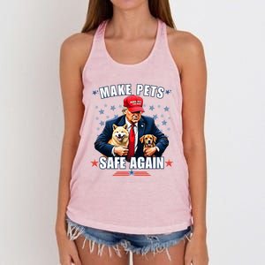 Make Pets Safe Again Funny Pro Trump 2024 Women's Knotted Racerback Tank