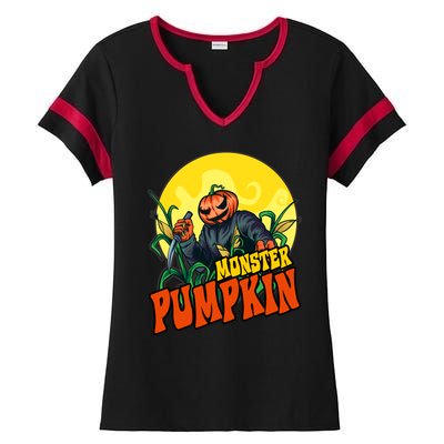 Monster Pumpkin Spooky Halloween Ladies Halftime Notch Neck Tee