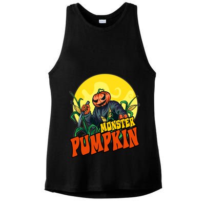 Monster Pumpkin Spooky Halloween Ladies PosiCharge Tri-Blend Wicking Tank