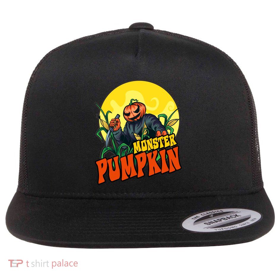 Monster Pumpkin Spooky Halloween Flatbill Hat