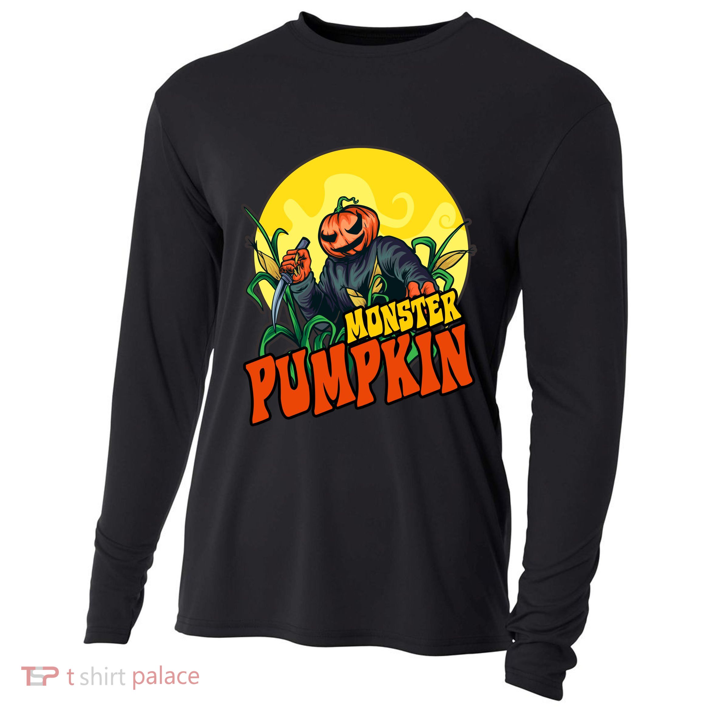 Monster Pumpkin Spooky Halloween Cooling Performance Long Sleeve Crew