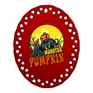 Monster Pumpkin Spooky Halloween Ceramic Oval Ornament