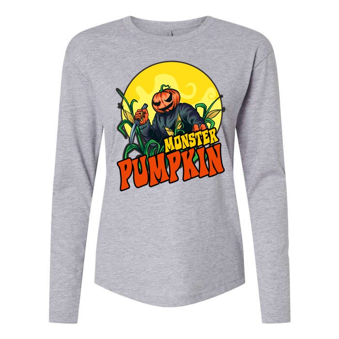 Monster Pumpkin Spooky Halloween Womens Cotton Relaxed Long Sleeve T-Shirt