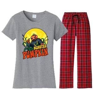 Monster Pumpkin Spooky Halloween Women's Flannel Pajama Set