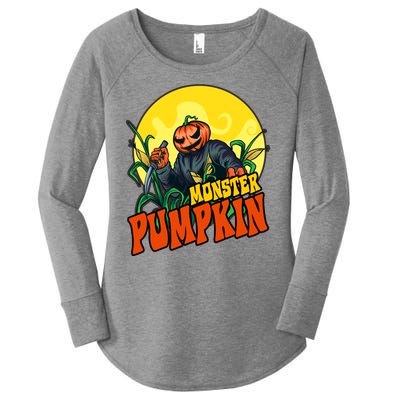 Monster Pumpkin Spooky Halloween Women's Perfect Tri Tunic Long Sleeve Shirt