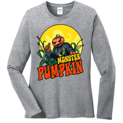 Monster Pumpkin Spooky Halloween Ladies Long Sleeve Shirt