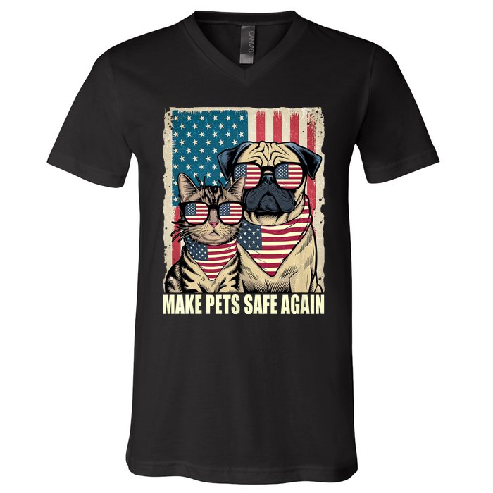 Make Pets Safe Again Trump Harris Debate Eating The Dogs Cat V-Neck T-Shirt