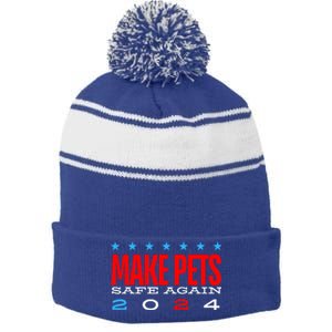 Make Pets Safe Again Debate Election 2024 Donald Trump Stripe Pom Pom Beanie