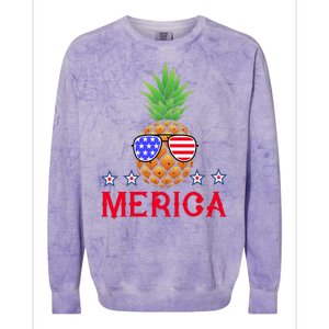 Merica Pineapple Shade Stars And Stripes Funny 4th Of July USA Colorblast Crewneck Sweatshirt