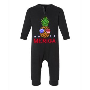 Merica Pineapple Shade Stars And Stripes Funny 4th Of July USA Infant Fleece One Piece