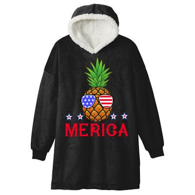 Merica Pineapple Shade Stars And Stripes Funny 4th Of July USA Hooded Wearable Blanket