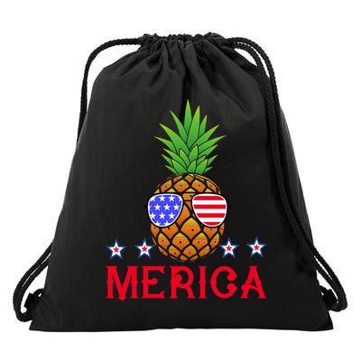 Merica Pineapple Shade Stars And Stripes Funny 4th Of July USA Drawstring Bag