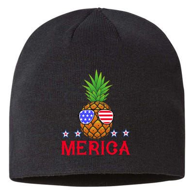 Merica Pineapple Shade Stars And Stripes Funny 4th Of July USA Sustainable Beanie