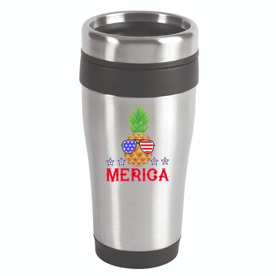 Merica Pineapple Shade Stars And Stripes Funny 4th Of July USA 16oz Travel Tumbler