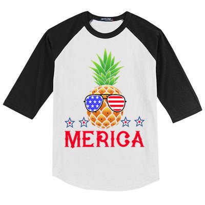 Merica Pineapple Shade Stars And Stripes Funny 4th Of July USA Kids Colorblock Raglan Jersey