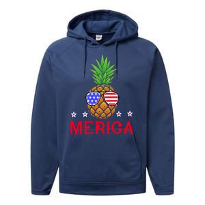 Merica Pineapple Shade Stars And Stripes Funny 4th Of July USA Performance Fleece Hoodie