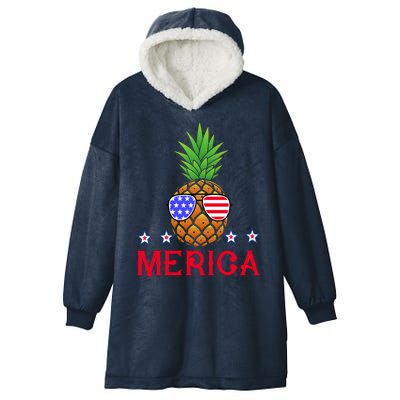 Merica Pineapple Shade Stars And Stripes Funny 4th Of July USA Hooded Wearable Blanket