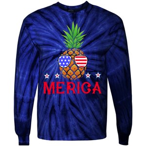 Merica Pineapple Shade Stars And Stripes Funny 4th Of July USA Tie-Dye Long Sleeve Shirt