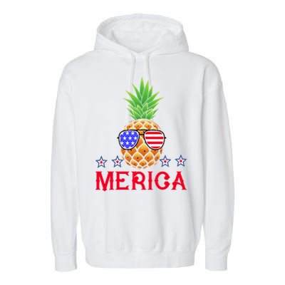 Merica Pineapple Shade Stars And Stripes Funny 4th Of July USA Garment-Dyed Fleece Hoodie