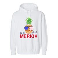 Merica Pineapple Shade Stars And Stripes Funny 4th Of July USA Garment-Dyed Fleece Hoodie