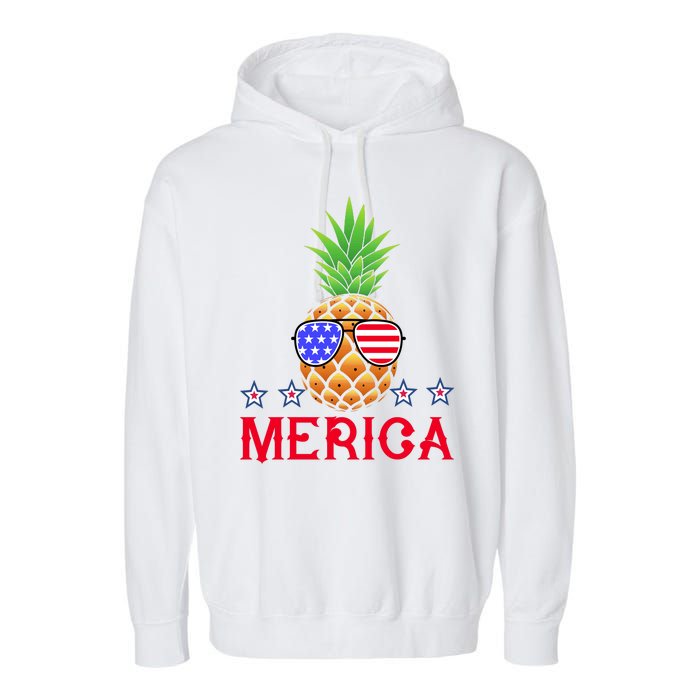 Merica Pineapple Shade Stars And Stripes Funny 4th Of July USA Garment-Dyed Fleece Hoodie