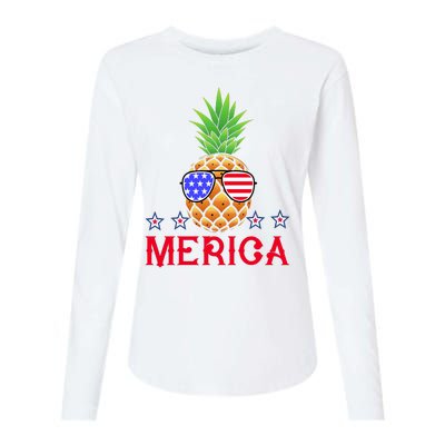 Merica Pineapple Shade Stars And Stripes Funny 4th Of July USA Womens Cotton Relaxed Long Sleeve T-Shirt