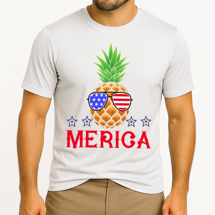 Merica Pineapple Shade Stars And Stripes Funny 4th Of July USA Cooling Performance Crew T-Shirt