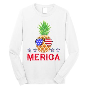 Merica Pineapple Shade Stars And Stripes Funny 4th Of July USA Long Sleeve Shirt