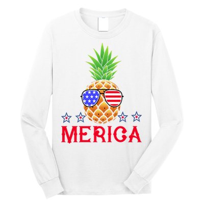 Merica Pineapple Shade Stars And Stripes Funny 4th Of July USA Long Sleeve Shirt