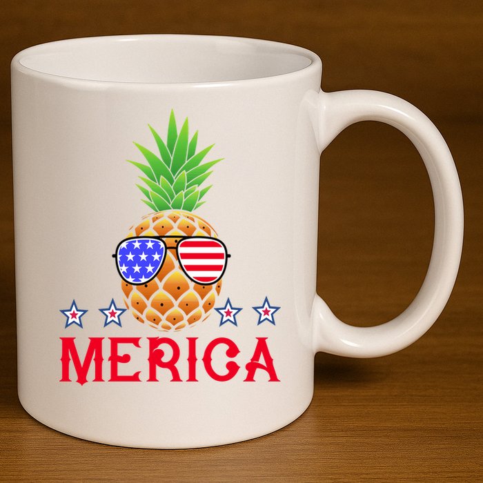 Merica Pineapple Shade Stars And Stripes Funny 4th Of July USA 11oz C Handle Ceramic Mug