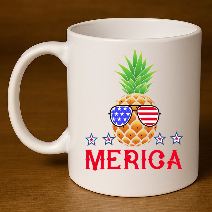 Merica Pineapple Shade Stars And Stripes Funny 4th Of July USA 11oz C Handle Ceramic Mug