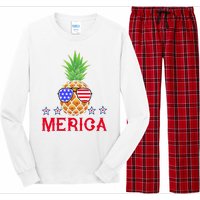 Merica Pineapple Shade Stars And Stripes Funny 4th Of July USA Long Sleeve Pajama Set