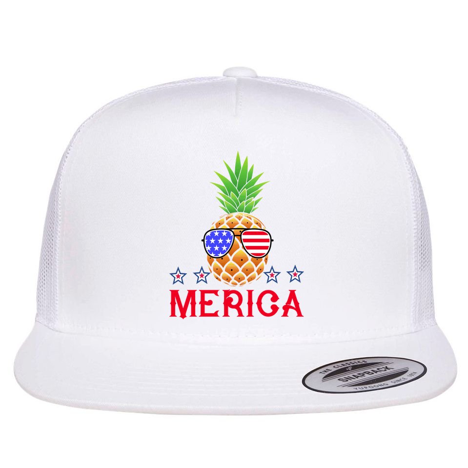 Merica Pineapple Shade Stars And Stripes Funny 4th Of July USA Flat Bill Trucker Hat