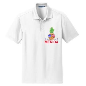 Merica Pineapple Shade Stars And Stripes Funny 4th Of July USA Dry Zone Grid Polo