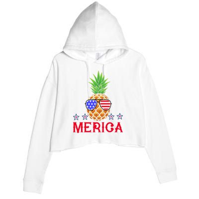 Merica Pineapple Shade Stars And Stripes Funny 4th Of July USA Crop Fleece Hoodie