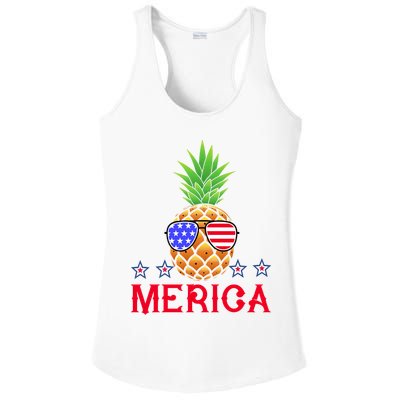 Merica Pineapple Shade Stars And Stripes Funny 4th Of July USA Ladies PosiCharge Competitor Racerback Tank