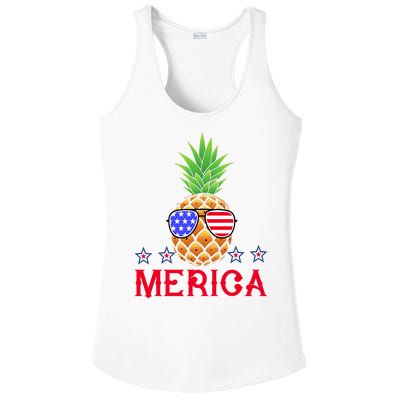 Merica Pineapple Shade Stars And Stripes Funny 4th Of July USA Ladies PosiCharge Competitor Racerback Tank