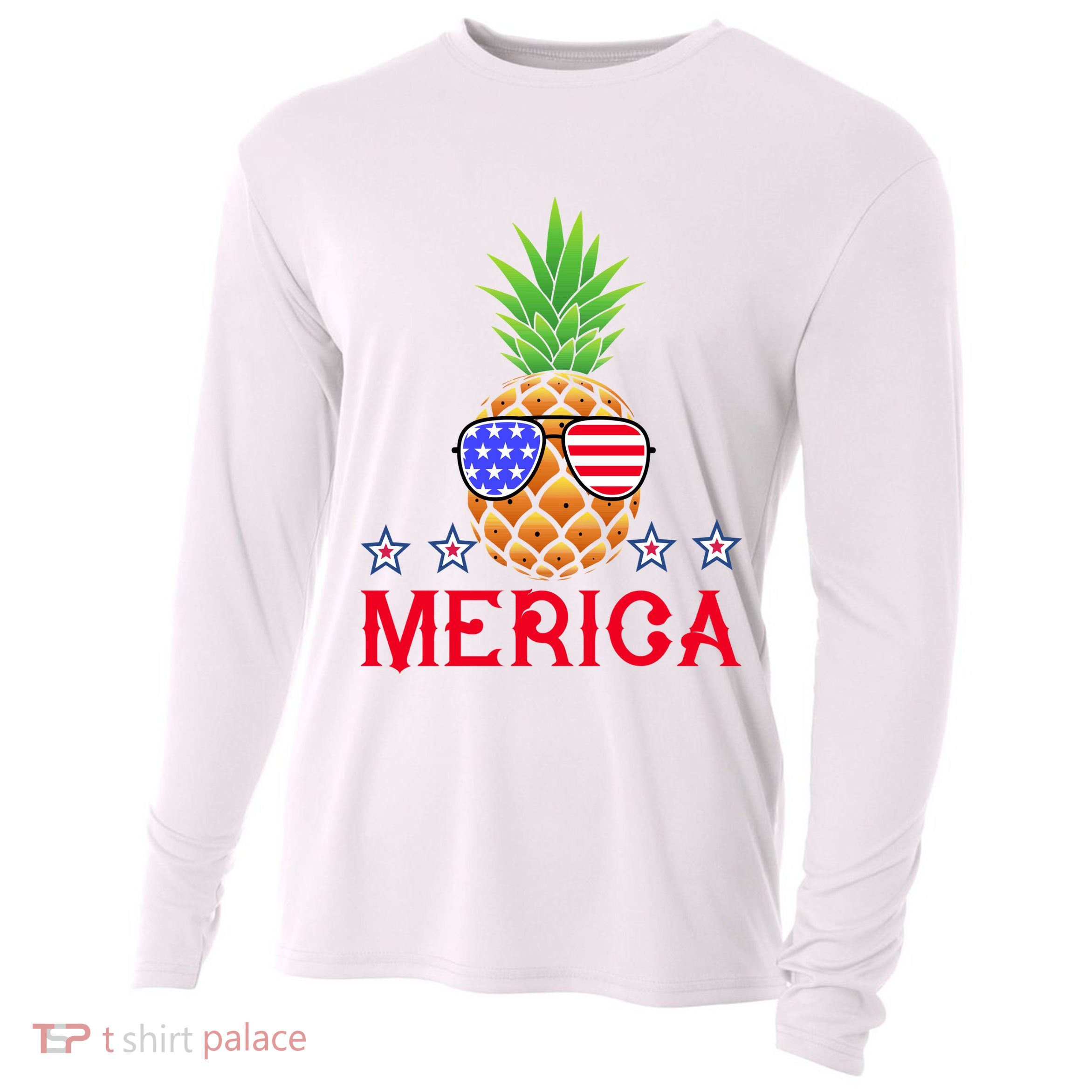 Merica Pineapple Shade Stars And Stripes Funny 4th Of July USA Cooling Performance Long Sleeve Crew