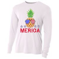 Merica Pineapple Shade Stars And Stripes Funny 4th Of July USA Cooling Performance Long Sleeve Crew