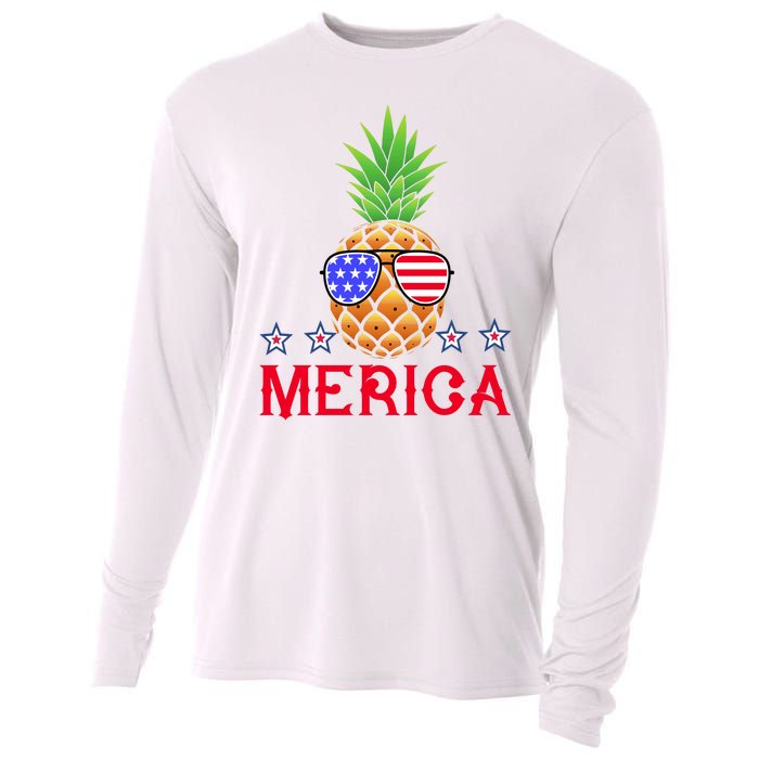 Merica Pineapple Shade Stars And Stripes Funny 4th Of July USA Cooling Performance Long Sleeve Crew