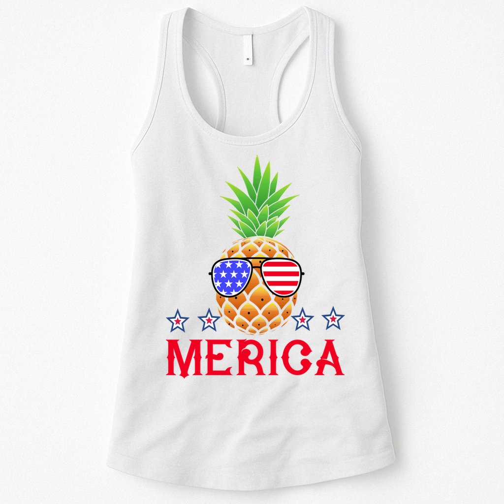 Merica Pineapple Shade Stars And Stripes Funny 4th Of July USA Womens Tank Top