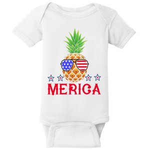 Merica Pineapple Shade Stars And Stripes Funny 4th Of July USA Baby Bodysuit