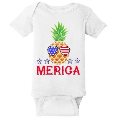 Merica Pineapple Shade Stars And Stripes Funny 4th Of July USA Baby Bodysuit