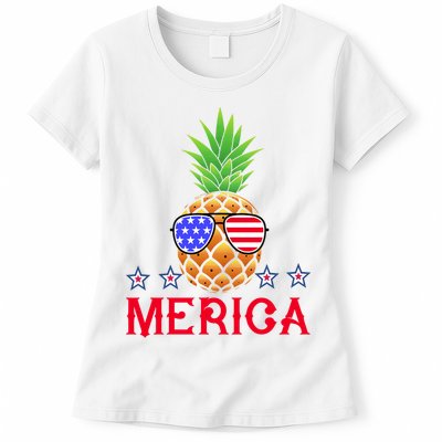 Merica Pineapple Shade Stars And Stripes Funny 4th Of July USA Womens T-Shirt