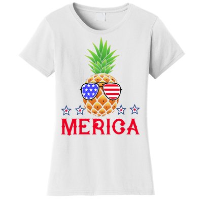 Merica Pineapple Shade Stars And Stripes Funny 4th Of July USA Women's T-Shirt