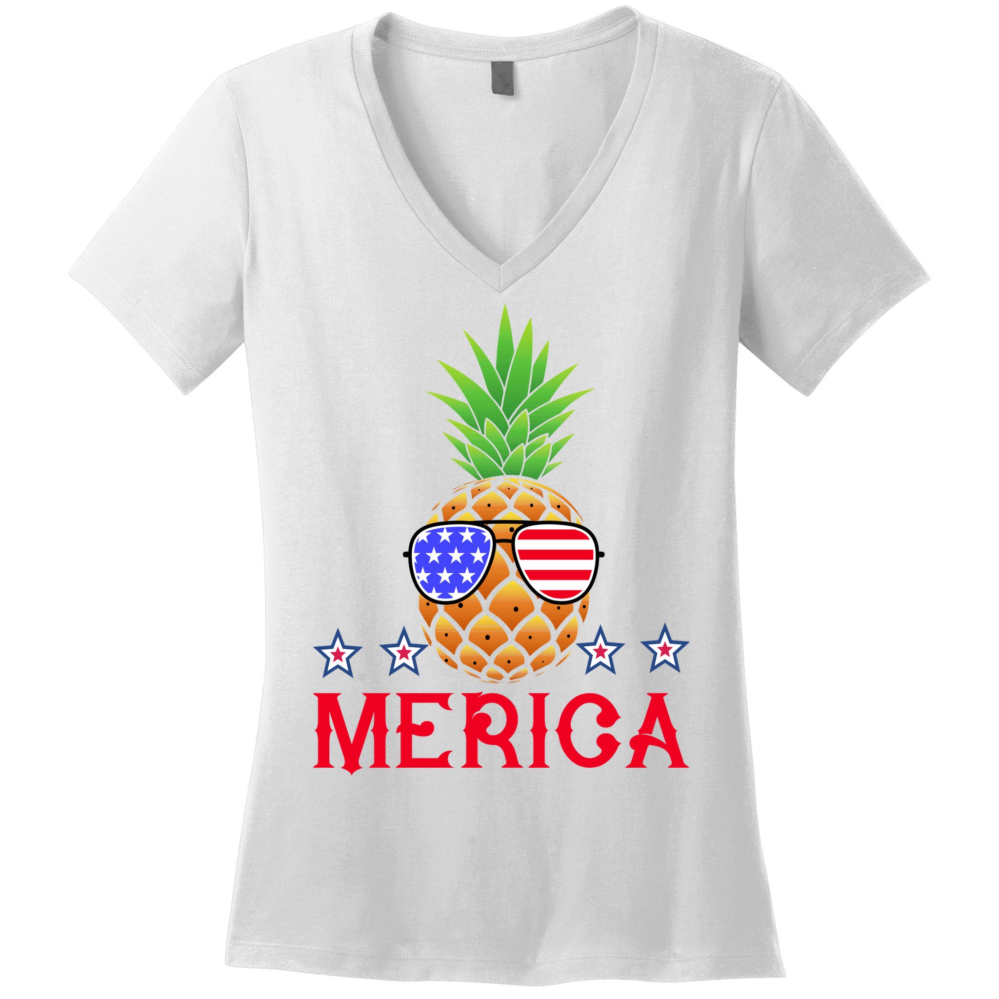 Merica Pineapple Shade Stars And Stripes Funny 4th Of July USA Women's V-Neck T-Shirt