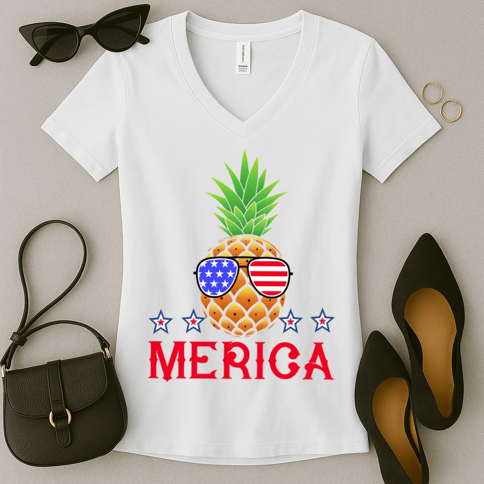 Merica Pineapple Shade Stars And Stripes Funny 4th Of July USA Women's V-Neck T-Shirt