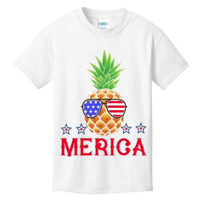 Merica Pineapple Shade Stars And Stripes Funny 4th Of July USA Kids T-Shirt