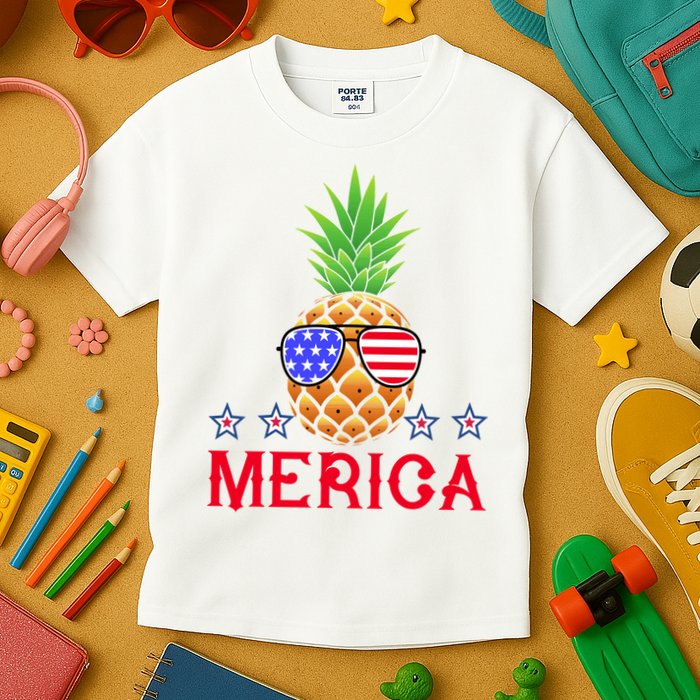 Merica Pineapple Shade Stars And Stripes Funny 4th Of July USA Kids T-Shirt